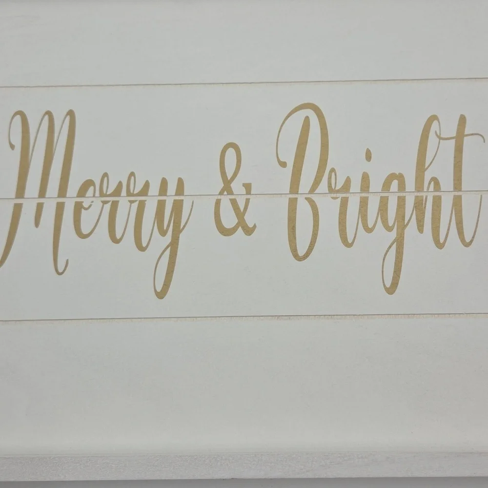 White Tray with Gold 'Merry & Bright' Text